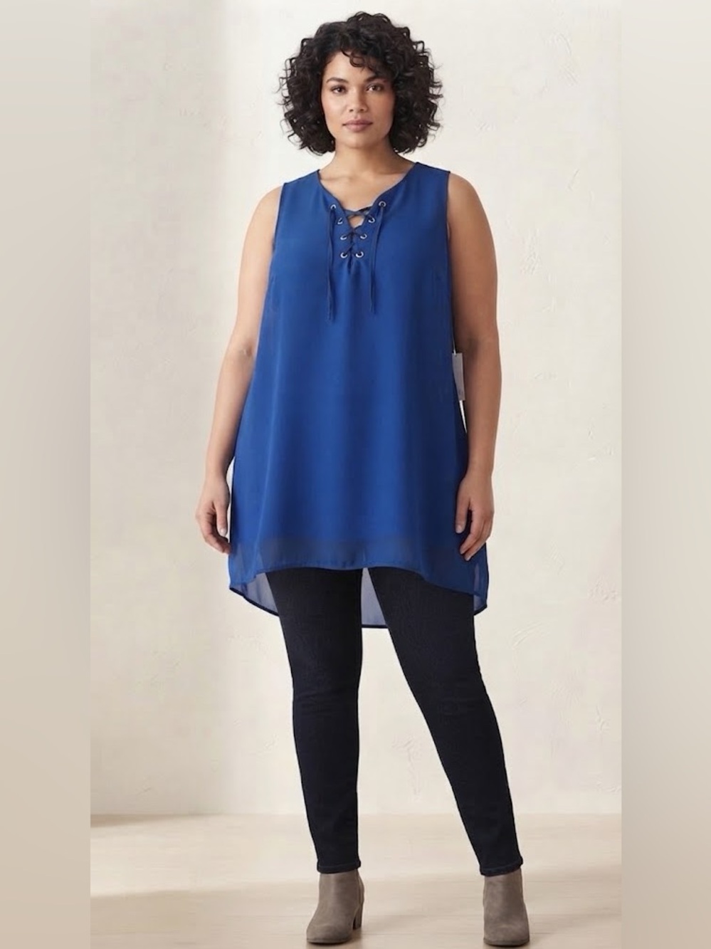 BNWT DEX Royal Blue Lace-Up Sleeveless Slit Tunic Top